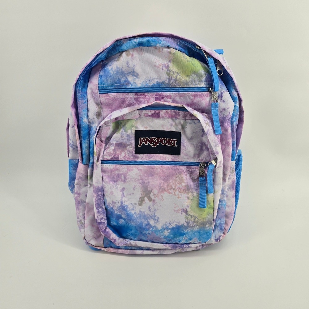 JanSport Big Student Backpack Blue Purple Tie Dye Multi Compartment School Bag